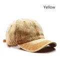 Vintage washed yellow denim baseball cap in classic six-panel adjustable style - Yellow