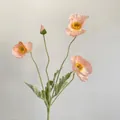 Realistic light pink orange poppy silk flower with three blooms and soft green stems - Coral Pink