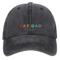 Washed cotton baseball cap in charcoal grey with colorful CAT DAD embroidery - Washed Grey CAT DAD Rainbow Embroidery Cap