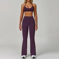 Plum purple backless halter sports bra and high waist flare yoga pants set - S / Bra Style 2 + Flare Pants / Dark Purple