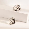 Silver wavy textured titanium steel earrings with a modern minimalist artistic design - Wrinkled Circle 3 / Steel