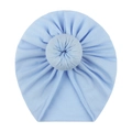 Soft light blue baby donut beanie hat made of cotton blend with central decorative knot - Light Blue Zircon