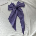 Elegant purple satin bow hair clip with long ribbons for women and girls - Purple