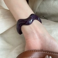Irregular purple acrylic wave bangle with marble texture worn on wrist for a modern look - 44# Bracelet-Purple Wavy Irregular