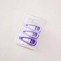 Three-piece purple matte metal hair clip set in water drop shape on display card - Purple Teardrop Set