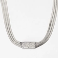 Collier multi-rangs en argent avec pendentif rectangulaire serti de cristaux brillants - Collier (D735) / Argenté