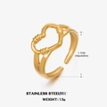 Anillo ajustable de acero inoxidable dorado con diseño minimalista de corazón hueco - Abierto Ajustable / Dorado