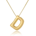 Detail of golden bubble letter D pendant necklace with polished finish on box chain - Letter D / Gold