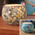 Mosaik-Kerzenhalter aus Glas mit blauem und goldenem Fischschuppen-Muster - Blaue Fischschuppe