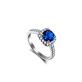 S925 sterling silver ring featuring a round blue gemstone and white zircon pavé - Silver-Blue