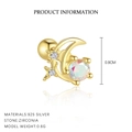 925 silver crescent moon and star stud earring with zircon inlay for cartilage piercing - Star and Moon Main Stone Inlaid Stud Earring (E4876-Gold/Single)