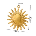 Vintage stainless steel sun pendant for DIY jewelry, measuring 43mm by 39mm in gold finish - Gold 24-Line Radiant Sun Style 1