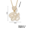 Gold letter U necklace pendant with sparkling white cubic zirconia and heart clasp - Cursive Letter U Style (N00203J-X--U)