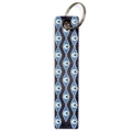 Detail of faux leather evil eye keychain showing blue eye patterns and silver metal ring - Black Blue Ethnic Eye Style (BE1657BK00)