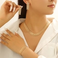 Elegant gold watch-band style chain necklace, bracelet and earrings jewelry set for women - KC Gold Earrings Bracelet And Necklace