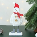 Handgefertigter Schneemann aus Filz mit Holzsockel und rotem Punkthut für Weihnachten - 10*2*25.5cm / Weiße Schneemann Ornament