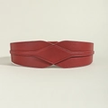 Close-up of a wide dark red elastic waist belt featuring diamond patterns and stitching - Red 65cm