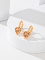 Élégantes boucles d'oreilles cœur dorées avec pierres de zircone champagne - Bleu foncé