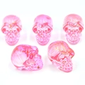 Pink resin skull charms with gold marble texture details for Halloween decor - No.11 (Pink Gold Crackle)