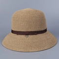 Detail view of a Japanese-style breathable plant fiber sun hat with dark brown ribbon. - M (56-58cm) / Coffee