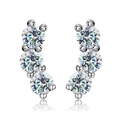 Three-stone curved moissanite crawler earrings in polished silver finish with reflection - 0.1ct Three-Stone Row Style