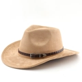 Classic camel faux suede western cowboy hat with embossed leather band and metal buckle - M (56-58cm) / Camel