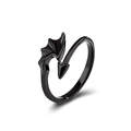 Gothic black devil wing adjustable open ring in polished S925 sterling silver style - Matte Black (02哑黑1983)