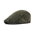 Vintage olive green washed cotton newsboy cap with adjustable bronze metal buckle side - Adjustable / Army Green