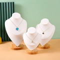 Three-piece set of white jewelry bust stands with solid wood base in various sizes - S/M/L Size Combination / White PU Leather