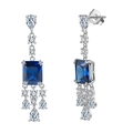 Elegant S925 silver drop earrings with rectangular blue stones and white zircons - Lze41-p
