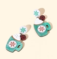 Christmas coffee cup earrings with red snowflakes and candy cane details - 925 Sterling Silver Earring Post - Cyan / 30# Cyan Snowflake Coffee Cup