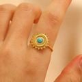 Vintage goldener Sonnenblumenring mit Türkis-Edelstein und gedrehter Seilstruktur - Sonnenblumen Strahlender Stil (11121) / Gold / Türkis