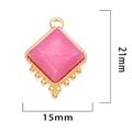 Ciondolo vintage francese con pietra rosa e bordi dorati con dimensioni dettagliate - Rosa brillante