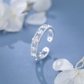 Elegant S925 sterling silver hollow cross open ring with sparkling zircon stones - Adjustable Open / Silver (K2092)