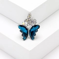 Elegant silver brooch featuring blue crystal butterflies and rainbow rhinestones - Lake Blue