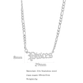 Silver 316 stainless steel Old English Pisces zodiac nameplate necklace with dimensions - Pisces / Steel