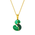Collier avec pendentif lettre S bulle en émail vert et chaîne à maillons dorés - Style Lettre S Bloc de Couleur Verte (S640G-001-S)