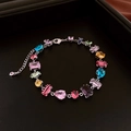 Detailed close-up of multi-color gemstone bracelet with lobster clasp and adjustable chain - 64# Silver Multi-Shape Color Style