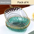 Lot de 4 assiettes en verre à motifs diamant en transparent et vert émeraude avec bord doré - Couleurs Mélangées (4 PC)