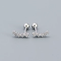S925 Sterling Silber Schraubohrringe mit gebogenen geometrischen Zirkonia-Reihen - Gebogene Reihe Schraubkugelverschluss / 925er Silber / Weißgold