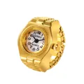 Vintage gold-tone ring watch with white dial and elastic metal band for women - Round Dial / Gold/White