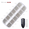 Silver gray nail art metal beads set with multi-size steel caviar in 12-slot storage box - Silver Gray (NO.05)