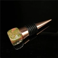 Square green and pink crystal stone wine stopper with elegant rose gold metal base - Unakite [Silver Base]