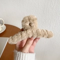 Furry khaki large hair claw clip for women in autumn winter minimalist plush style - Light Coffee Plush Large Hair Claw 13cm