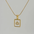 Golden Libra zodiac pendant necklace with white square shell inlay on a snake chain - Libra / White Mother of Pearl