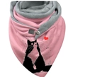 Detail of pink and gray thick wrap scarf featuring a cute black cat and red heart pattern - 150*75cm / Pink Grey Cat Heart (Image 19)