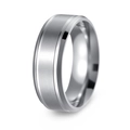 Men's 8mm brushed silver stainless steel ring with double grooves and polished inner edge - 8MM Silver / 6
