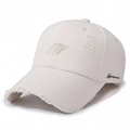 Distressed beige baseball cap with vintage rips and 3D logo embroidery detail - Adjustable / Light Beige