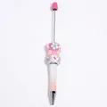 DIY beadable ballpoint pen featuring pink white gradient barrel and floral bead charms - Rose Red White Pink Gradient