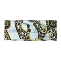 Elastic yoga headband featuring white fabric with leopard print and gold chain knot - White Leopard Chain